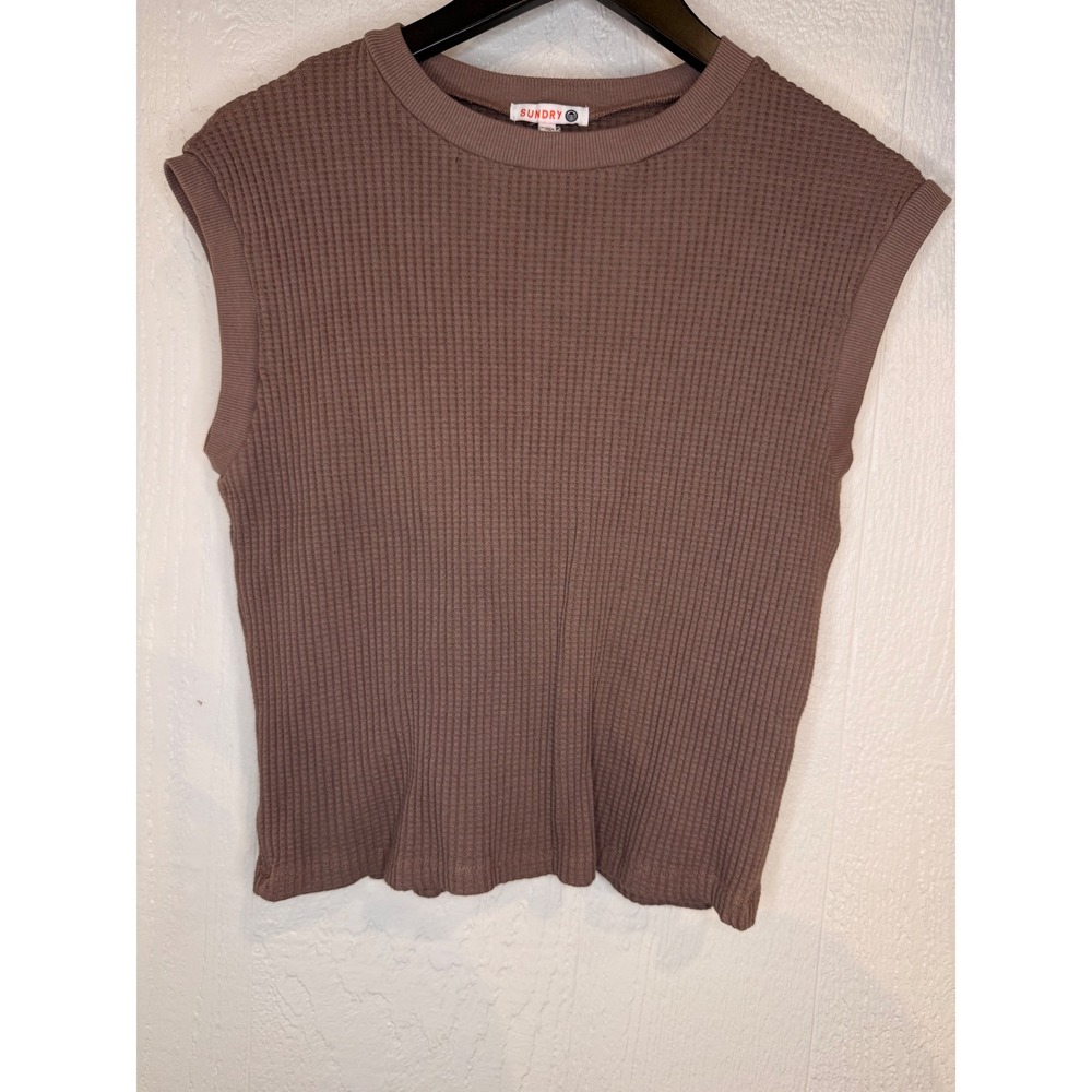Sundry Thermal Cropped Muscle Tank Mushroom Brown Waffle Knit‎ Top Small NEW